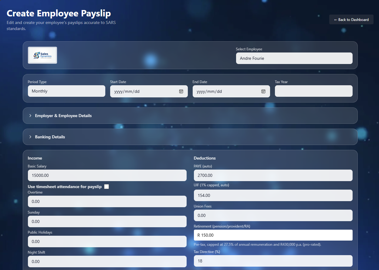 Salary and payroll settings screenshot